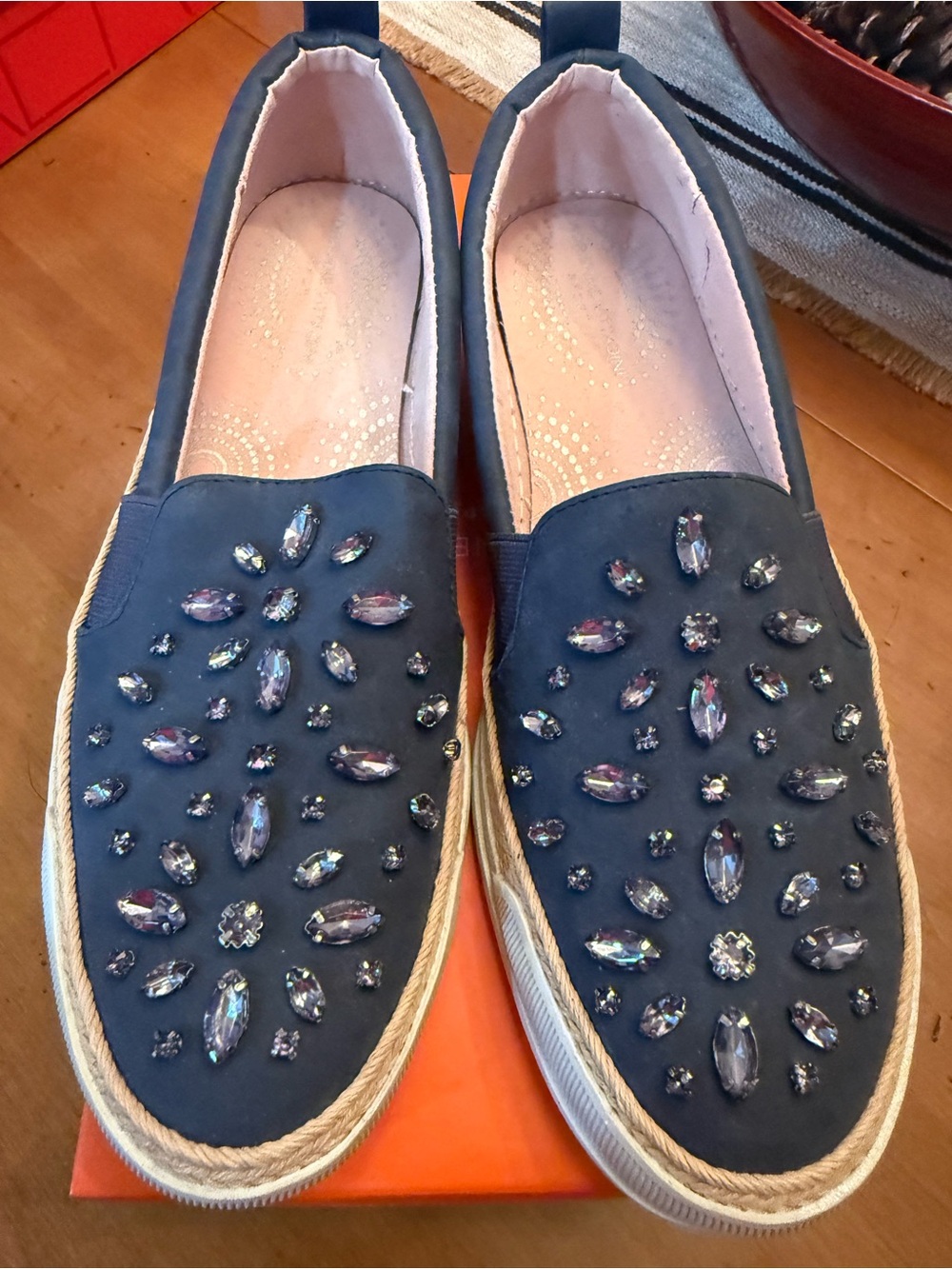 Adrienne Vittadini
Navy Jeweled Slip-On Espadrilles - Women